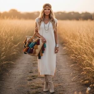 Zara Sleeveless Midi Cream Sweater Dress Size L